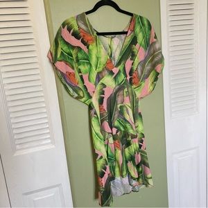 Farm Rio Brazil Banana Leaf Print Dress V Neck
